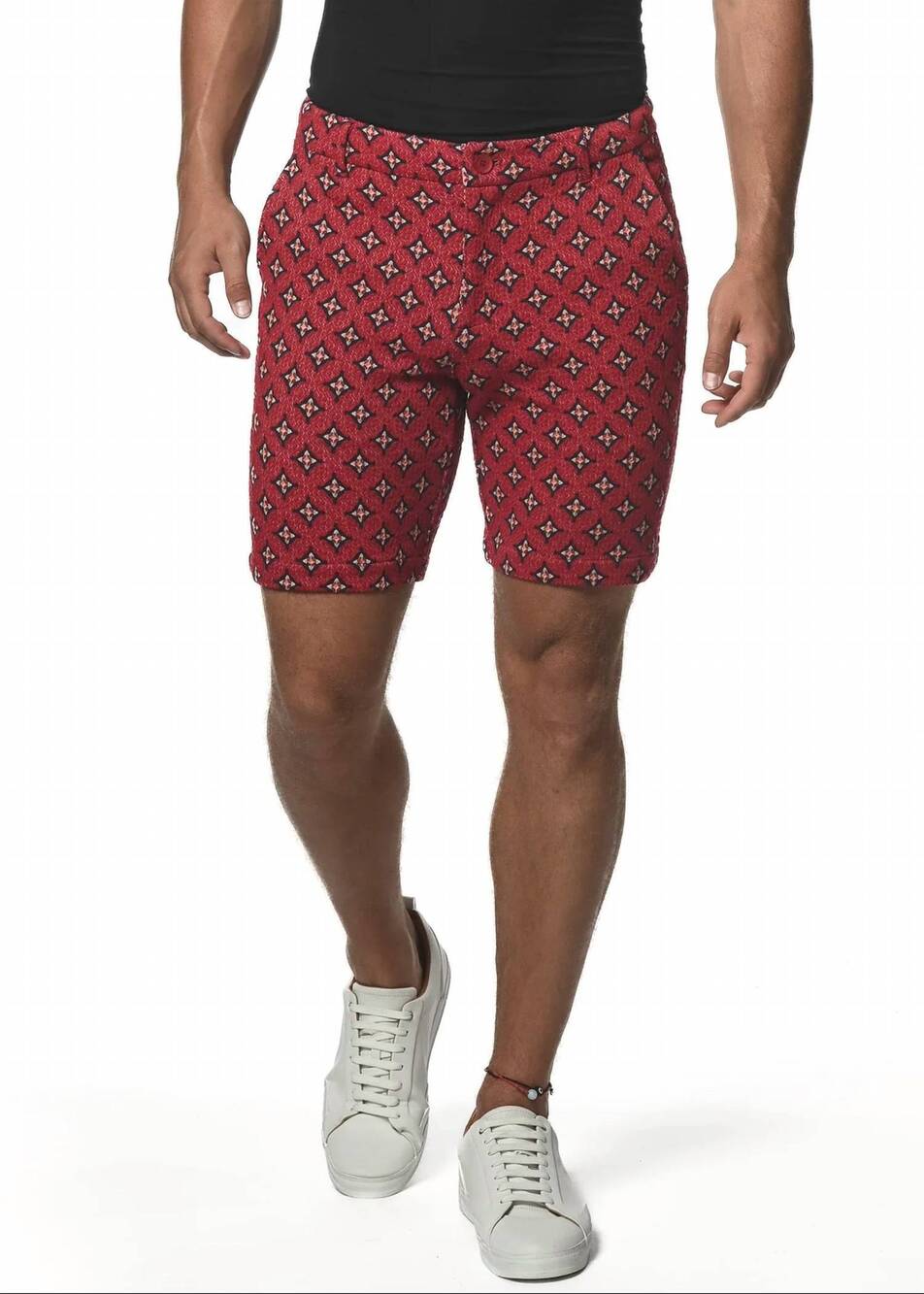 NEW POSTMARC star 8" inseam stretch knit jacquard short in red